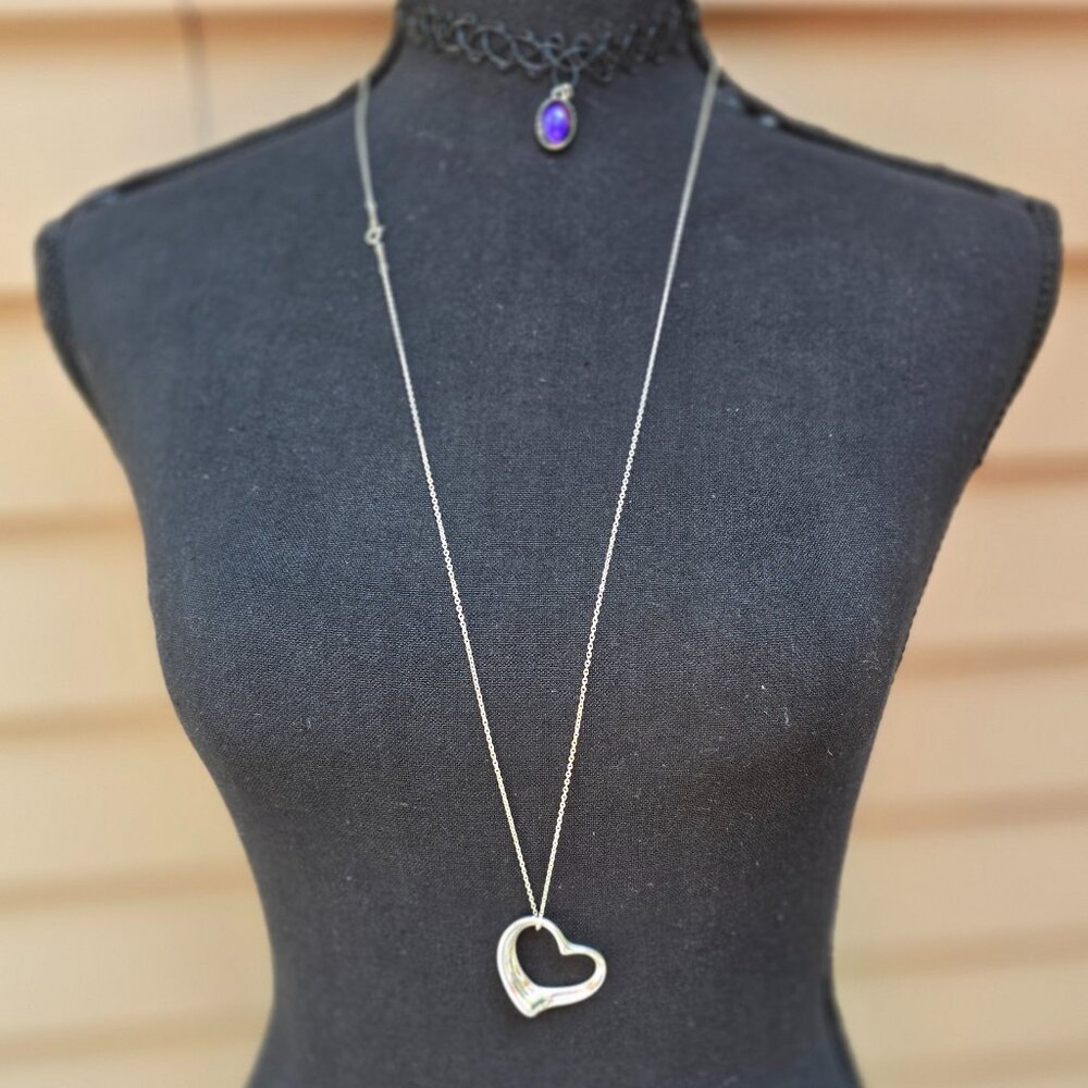 Tiffany & Co Elsa Peretti 34mm Open Heart Pendant on 30.5" Chain